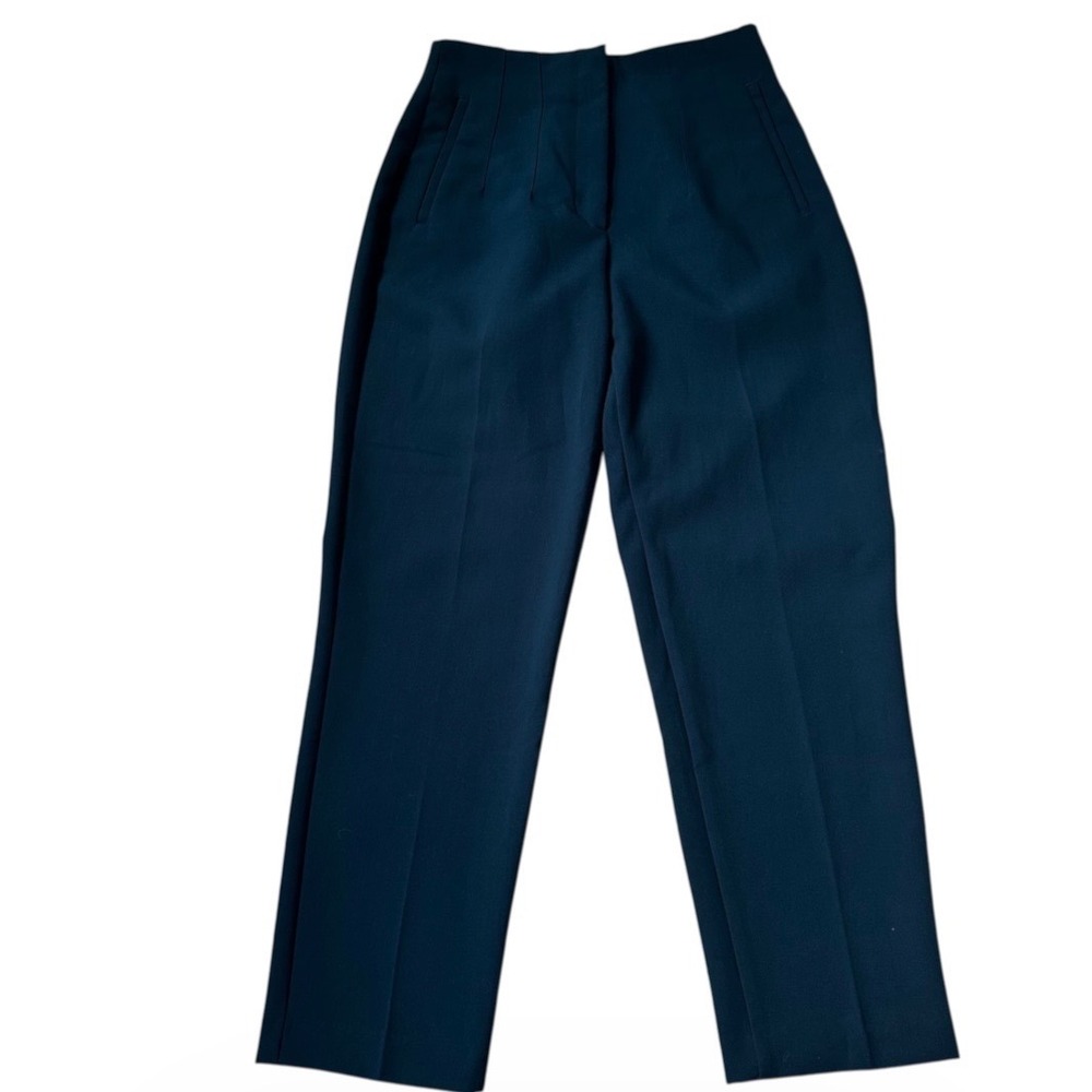 Zara Women Medium Blue High Rise Tapered Dress Pants Trousers V-Back Notch |0293